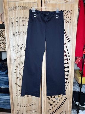 Navy Blue Wide Leg Pants with Metal Ring Details